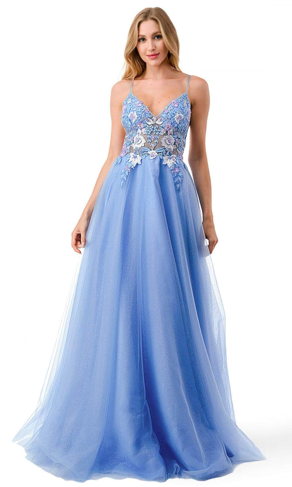 Trevi Collection L2792T - V-neck Prom Dress XS / Perry Blue