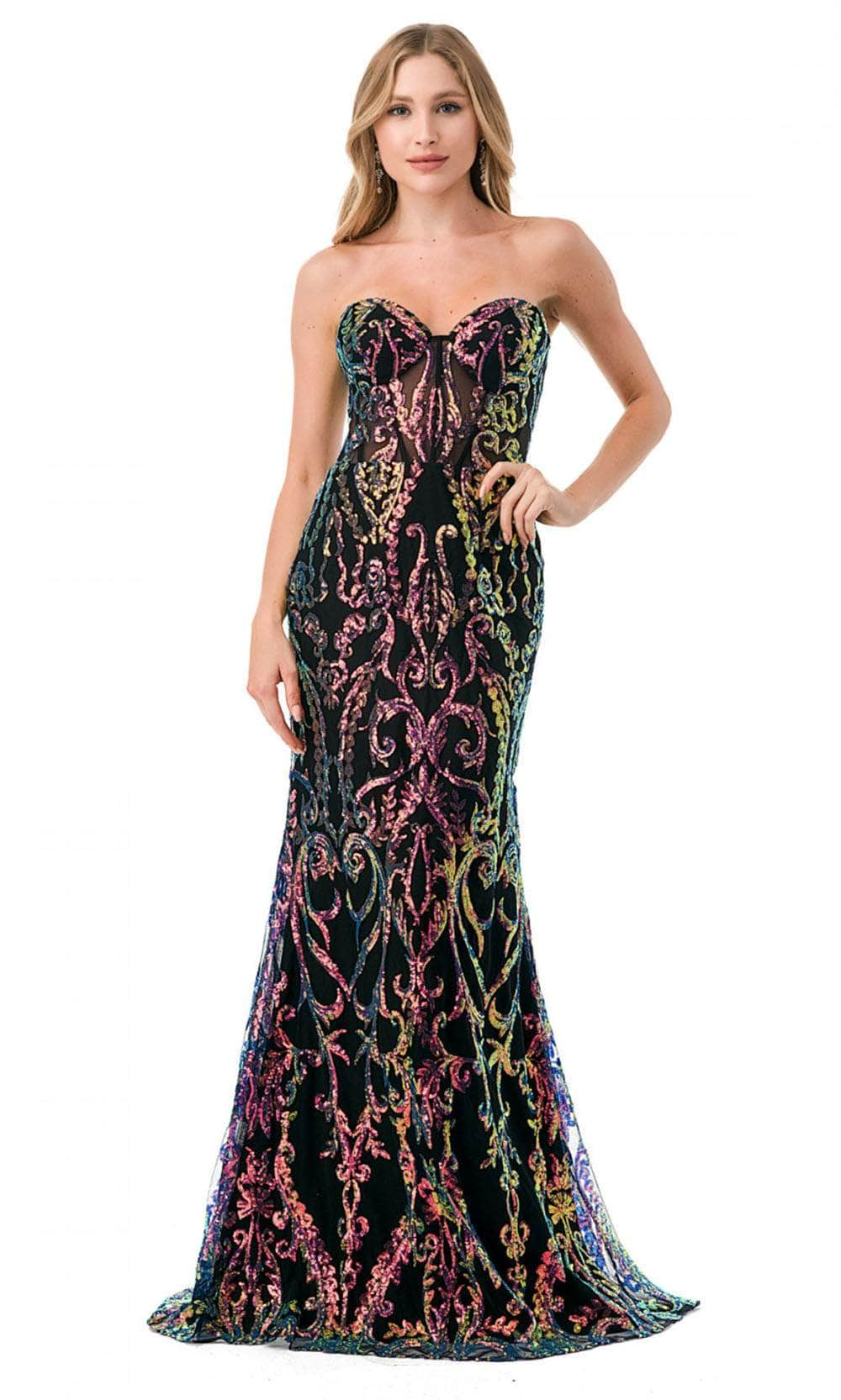 Trevi Collection L2815F - Glitter Prom Dress XS / Black Multi