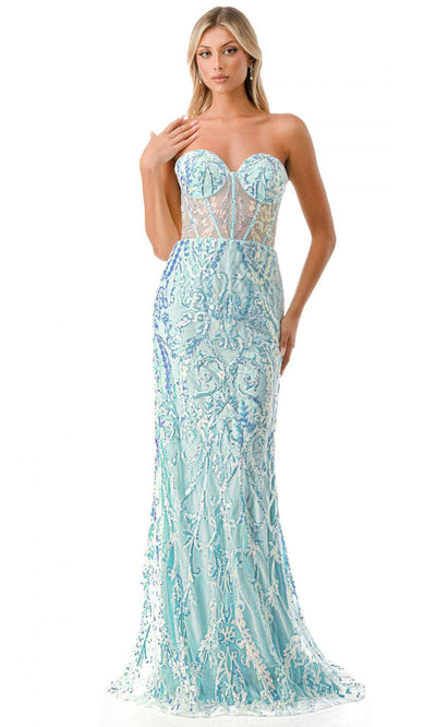 Trevi Collection L2815F - Glitter Prom Dress XS / Ice Blue