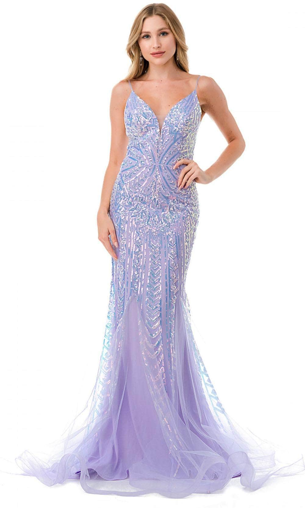 Trevi Collection L2816J - Deep V-Neck Sleeveless Evening Gown Evening Dresses XL / Lilac