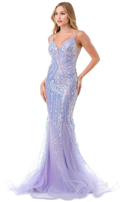 Trevi Collection L2816J - Deep V-Neck Sleeveless Evening Gown Evening Dresses XL / Lilac