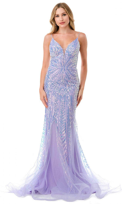 Trevi Collection L2816J - Deep V-Neck Sleeveless Evening Gown Evening Dresses XL / Lilac