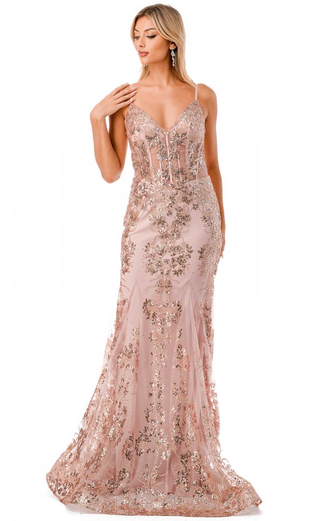 Trevi Collection L2820W - Mermaid Evening Gown XS / Rosegold