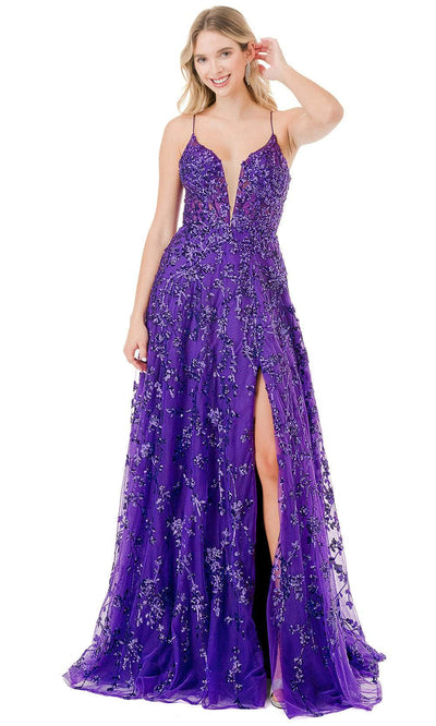 Aspeed Design L2878R - Sequined A-Line Prom Dress Special Occasion Dresses XXS / Purple