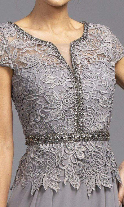 Trevi Collection - M2079 Cap Sleeve Lace Peplum Chiffon Dress Mother of the Bride Dresses