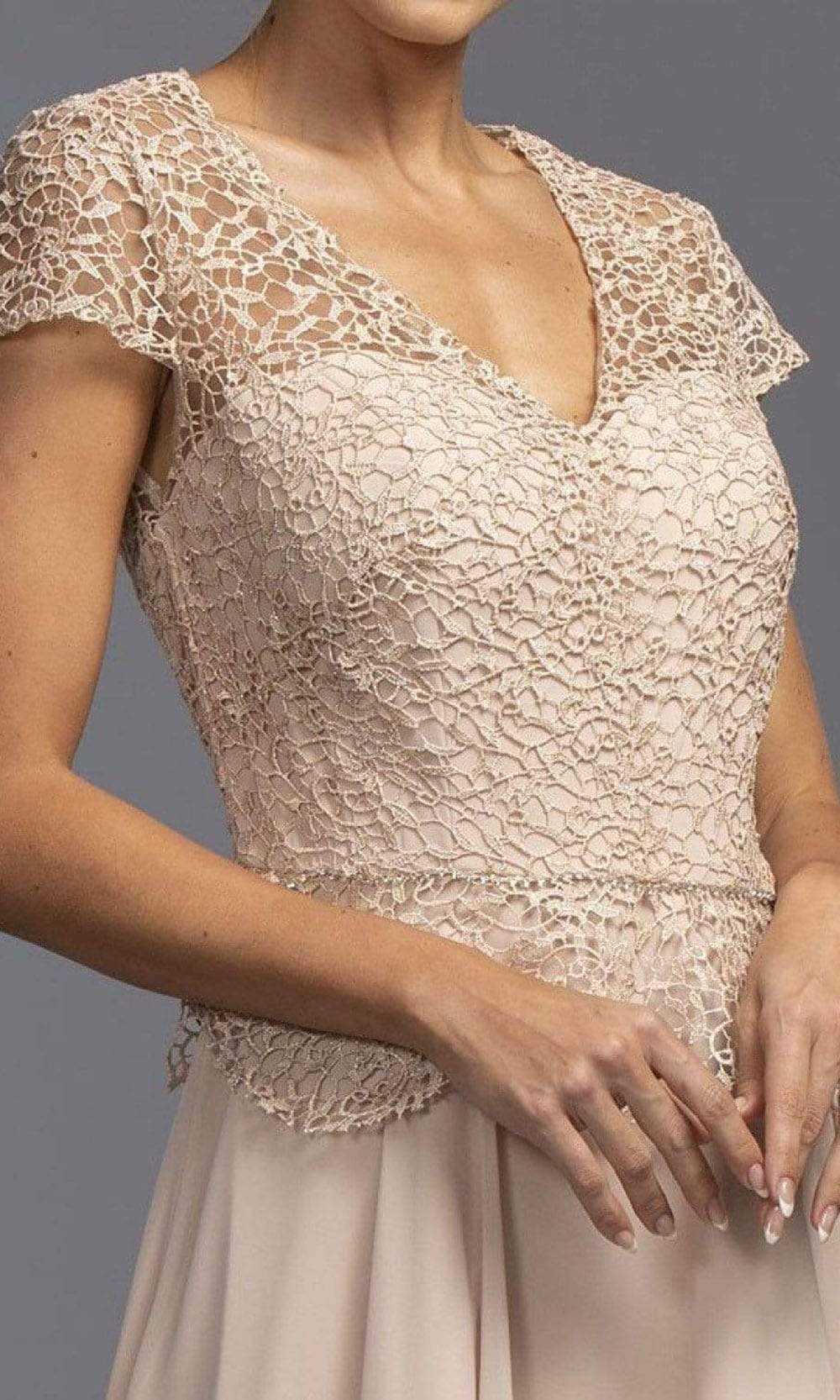 Trevi Collection - M2083 Short Sleeve Lace Peplum Dress Mother of the Bride Dresses