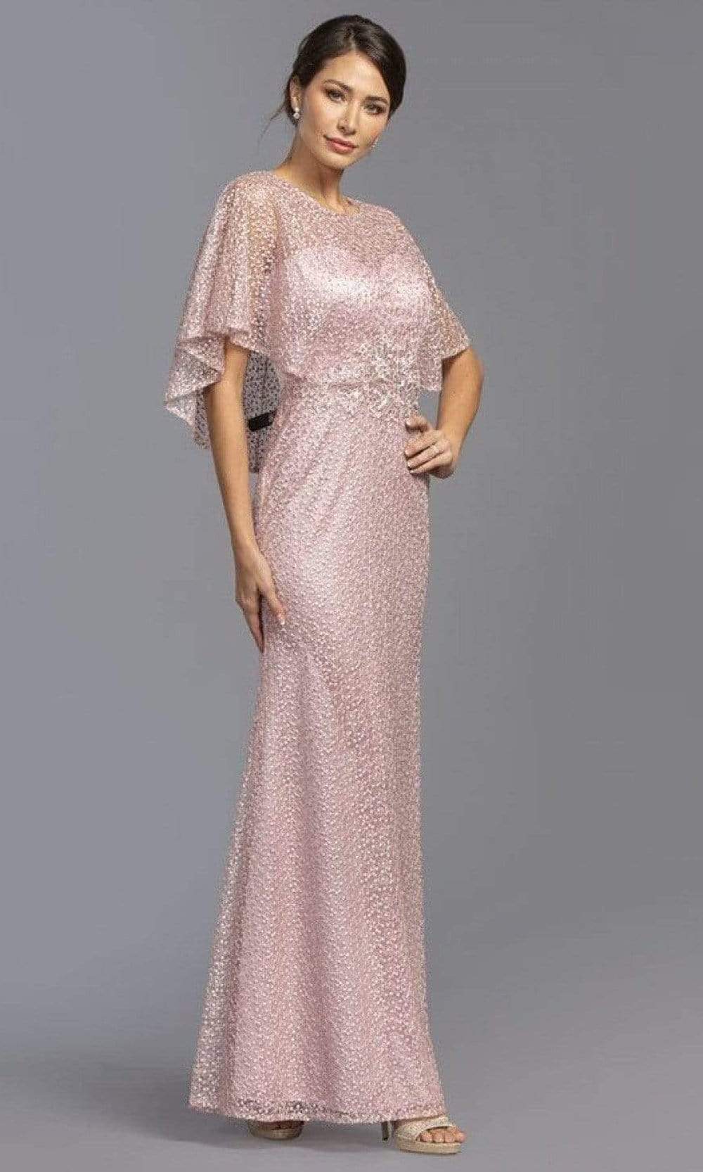 Trevi Collection - M2111 Rhinestone Studded Caped Dress Mother of the Bride Dresses XXS / Dusty Rose