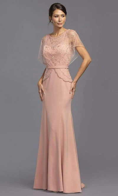 Trevi Collection - M2136 Modest Pearl Embellished Sheath Dress Mother of the Bride Dresses XXS / Champagne