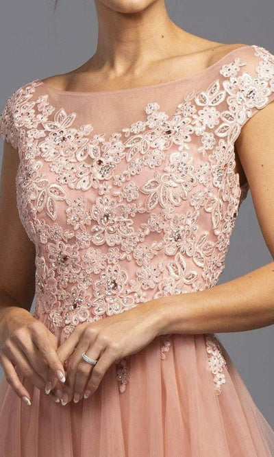 Trevi Collection - M2137 Embroidered Scoop Neck A-Line Dress Mother of the Bride Dresses