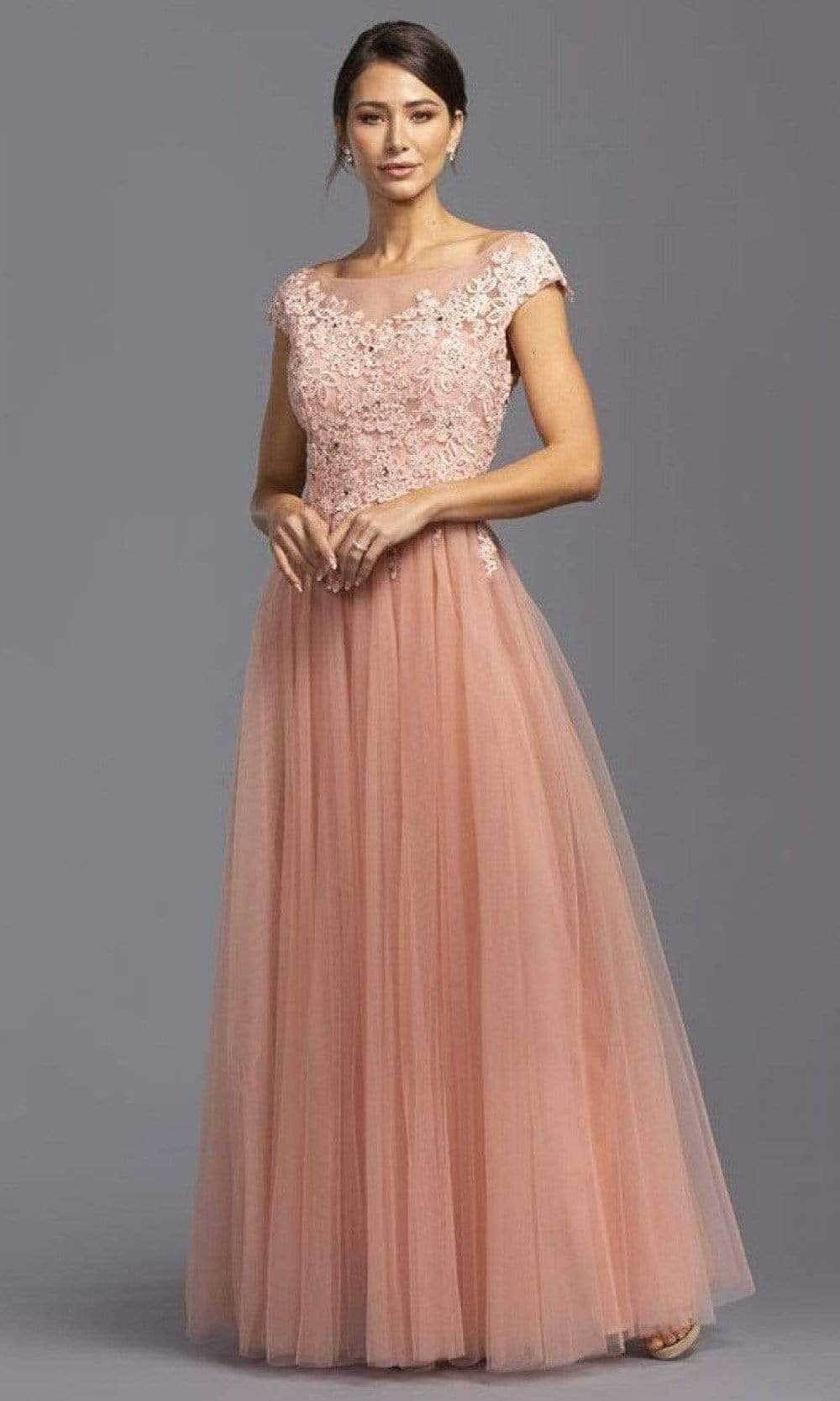 Trevi Collection - M2137 Embroidered Scoop Neck A-Line Dress Mother of the Bride Dresses XXS / Dusty Rose