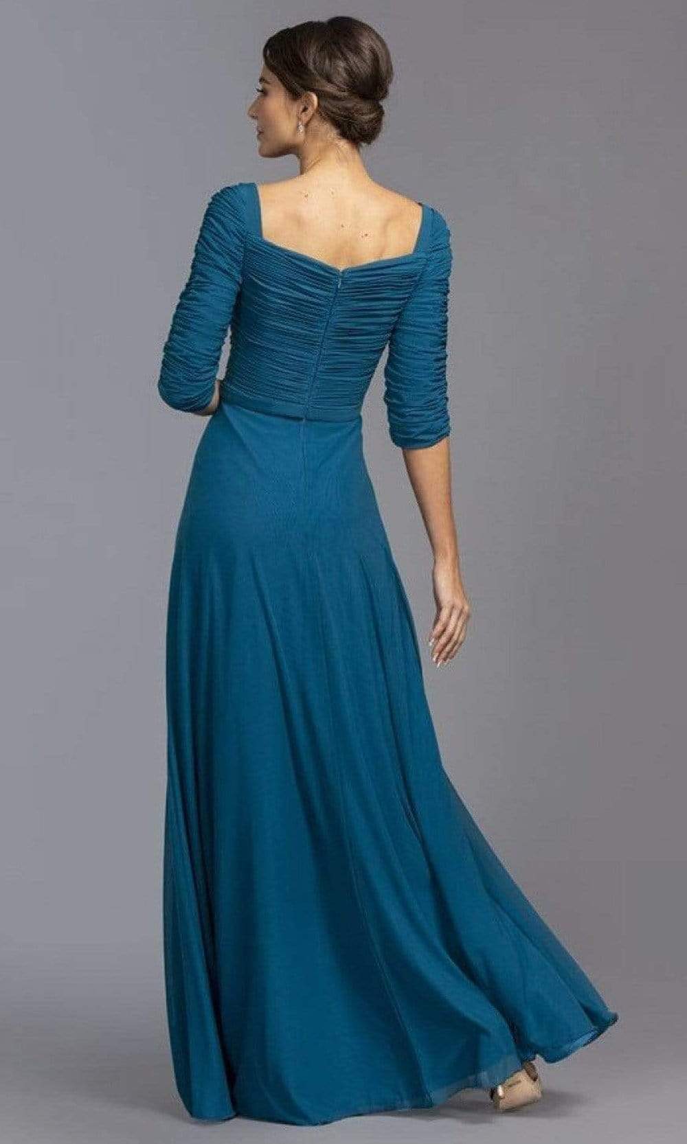 Trevi Collection - M2195 Shirred Brooch Accented Chiffon Dress Mother of the Bride Dresses