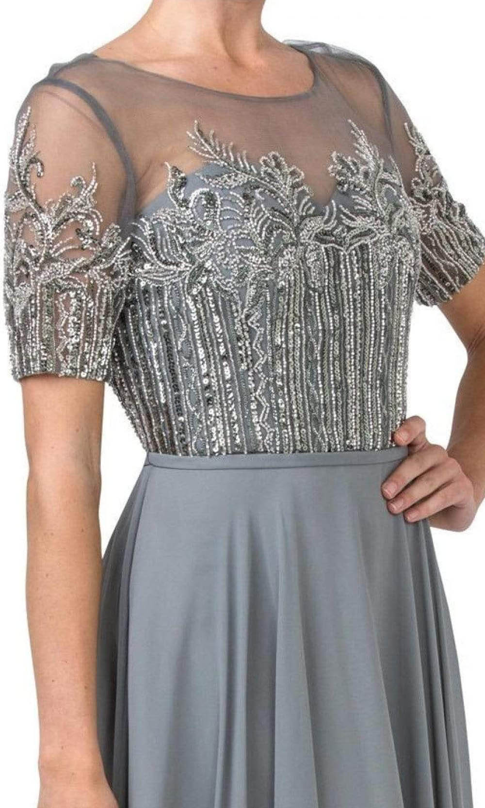 Trevi Collection - M2285 Short Sleeve Bedazzled A-Line Dress Mother of the Bride Dresses