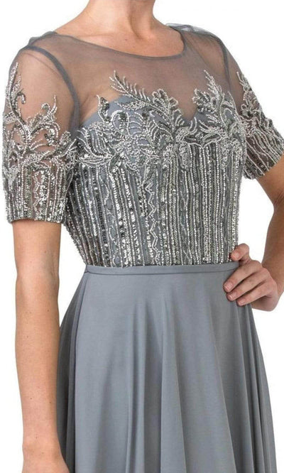 Trevi Collection - M2285 Short Sleeve Bedazzled A-Line Dress Mother of the Bride Dresses