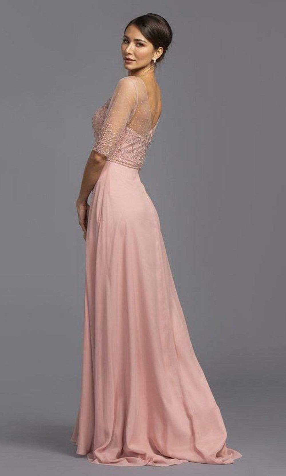 Trevi Collection - M2320 Pearl Applique Illusion Long Dress Mother of the Bride Dresses