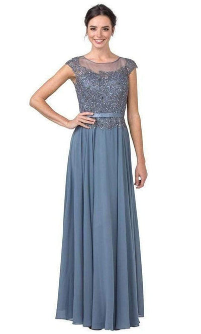 Trevi Collection - M2339 Cap Sleeve Embroidered A-Line Dress Mother of the Bride Dresses XXS / Slate Blue