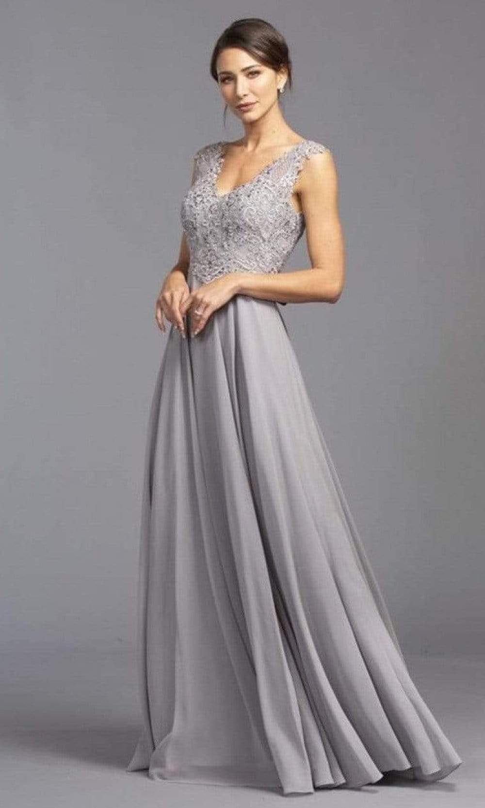 Trevi Collection - M2341 Sleeveless Embroidered A-Line Gown Evening Dressses XXS / Slate Gray
