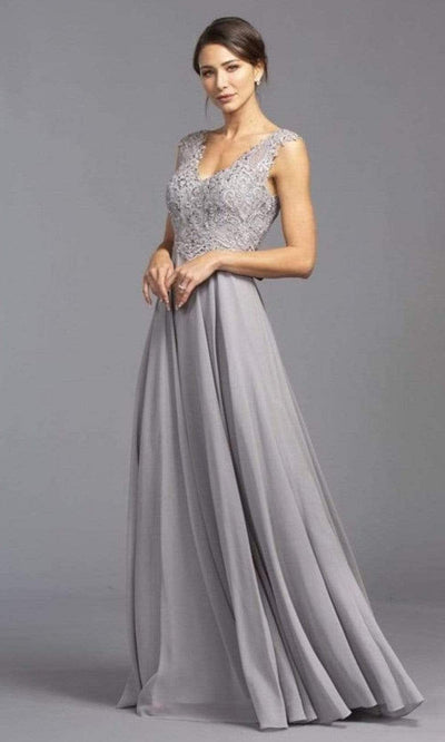 Trevi Collection - M2341 Sleeveless Embroidered A-Line Gown Evening Dressses XXS / Slate Gray