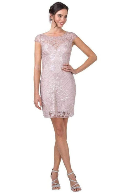 Trevi Collection - M2356 Jewel Neck Beaded Fit Sheath Dress Cocktail Dresses XS / Mauve