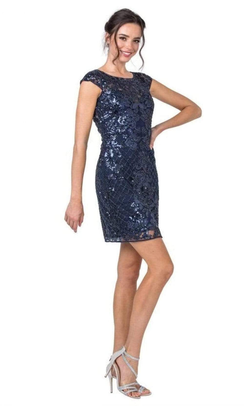 Trevi Collection - M2356 Jewel Neck Beaded Fit Sheath Dress Cocktail Dresses XS / Navy