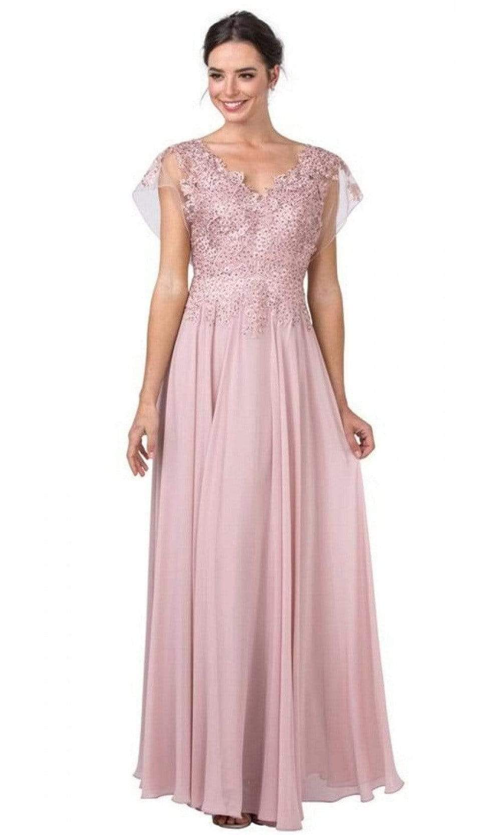Trevi Collection - M2386 Mesh Sleeve Embroidered Dress Mother of the Bride Dresses XXS / Dusty Rose