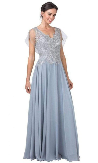Trevi Collection - M2386 Mesh Sleeve Embroidered Dress Mother of the Bride Dresses XXS / Silver