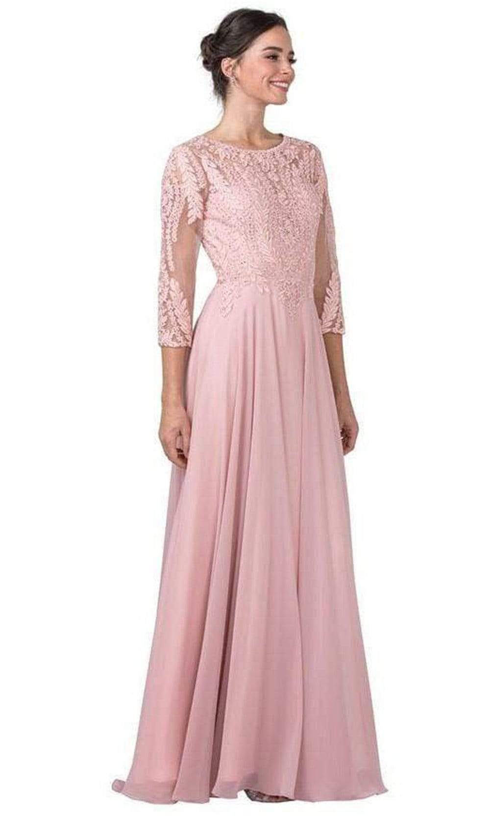 Trevi Collection - M2387 Quarter Sleeve Embroidery-Ornate Dress Mother of the Bride Dresses XXS / Dusty Rose