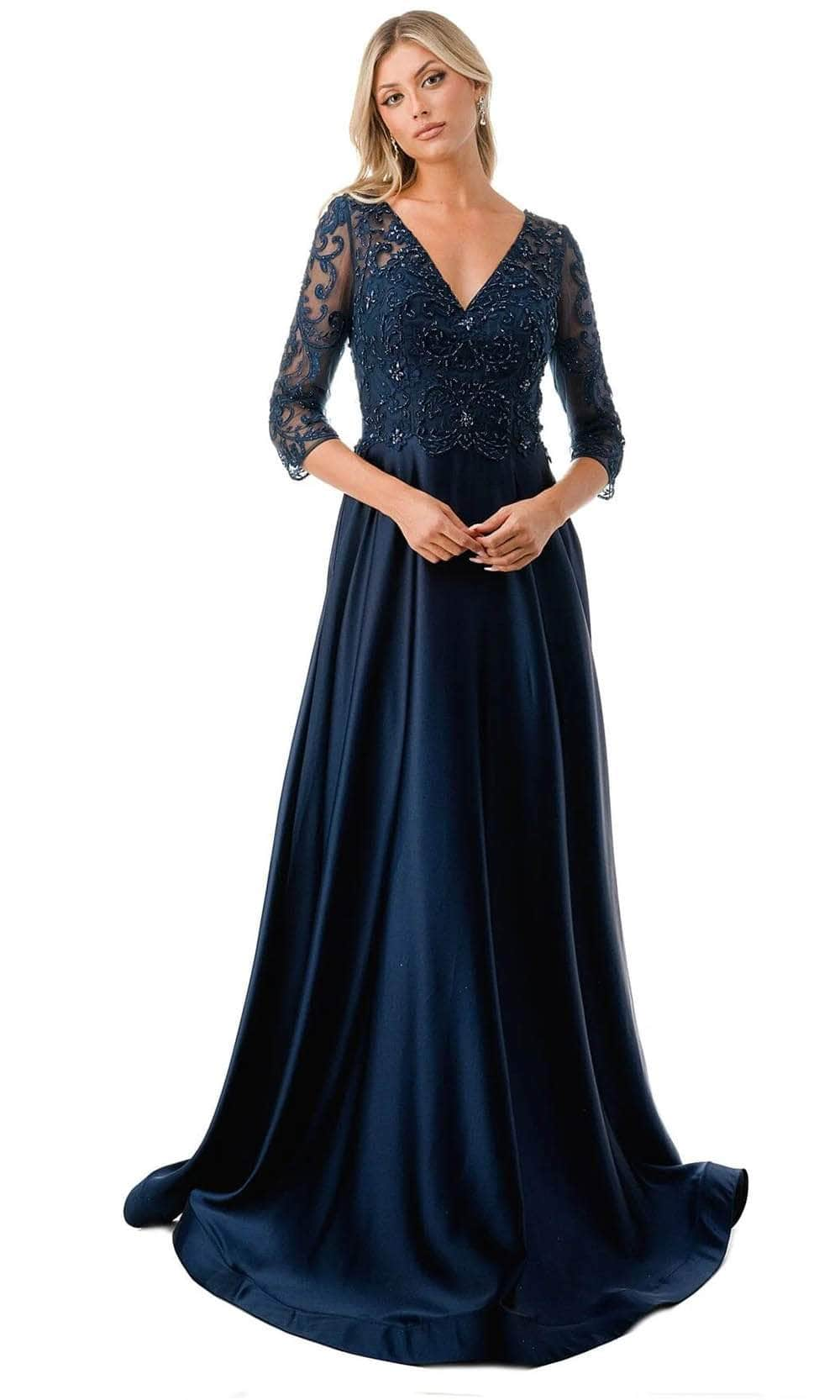 Trevi Collection M2734F - Quarter Sleeve Formal Dress M / Navy