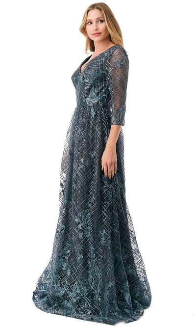 Trevi Collection M2735F - Lattice Print Evening Gown