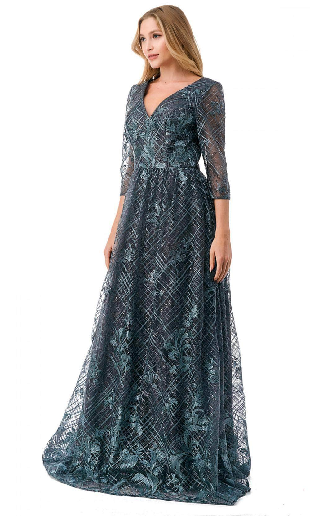 Trevi Collection M2735F - Lattice Print Evening Gown