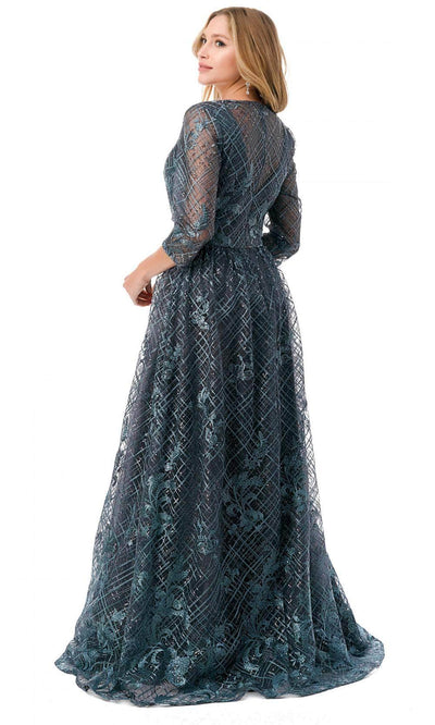 Trevi Collection M2735F - Lattice Print Evening Gown