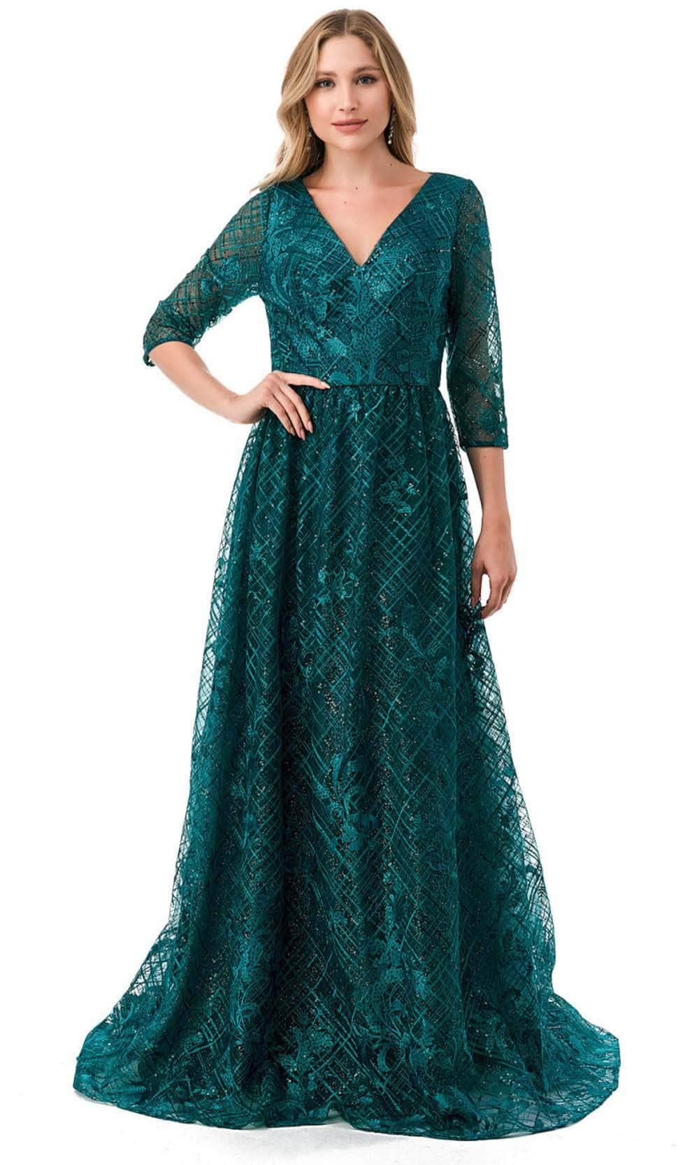 Trevi Collection M2735F - Lattice Print Evening Gown XS / Hunter Green