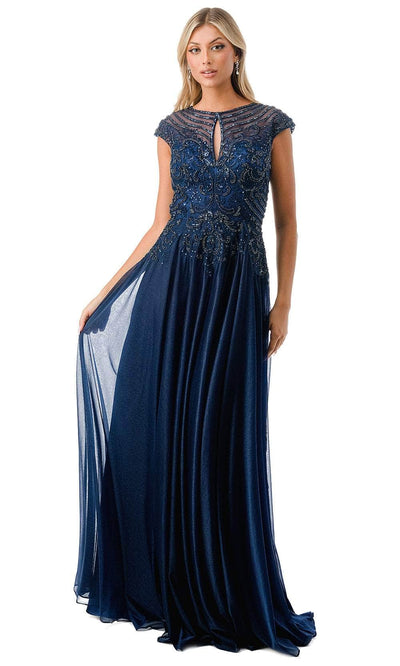 Trevi Collection M2736Y - Illusion Cap Sleeve Evening Dress Special Occasion Dresses XXS / Navy