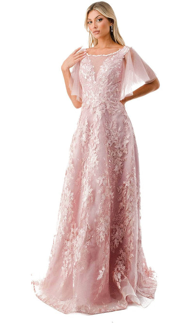 Trevi Collection M2818M - Illusion Flutter Sleeve Evening Dress Special Occasion Dresses XXS / Mauve