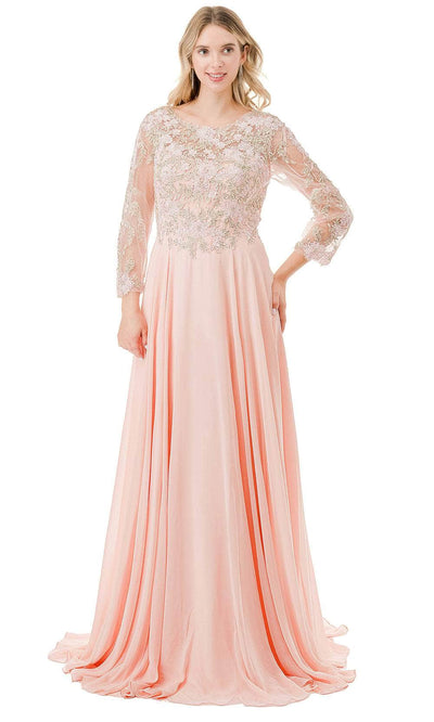 Trevi Collection M2838Y - Illusion Scoop A-Line Evening Dress Special Occasion Dresses XXS / Blush-Gold