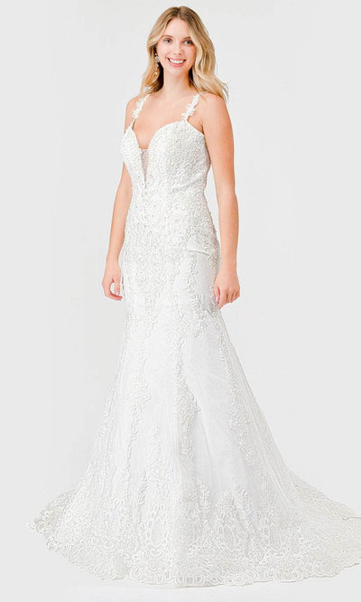 Aspeed Design MS0009 - Lace Appliqued Trumpet Bridal Dress Special Occasion Dresses XXS / Off White