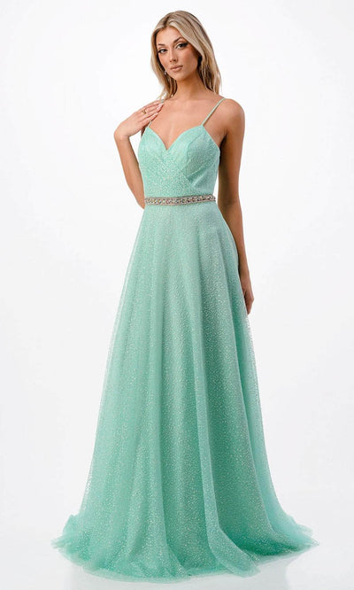 Trevi Collection P2105 - Beaded Prom Gown XS / Light-Aqua