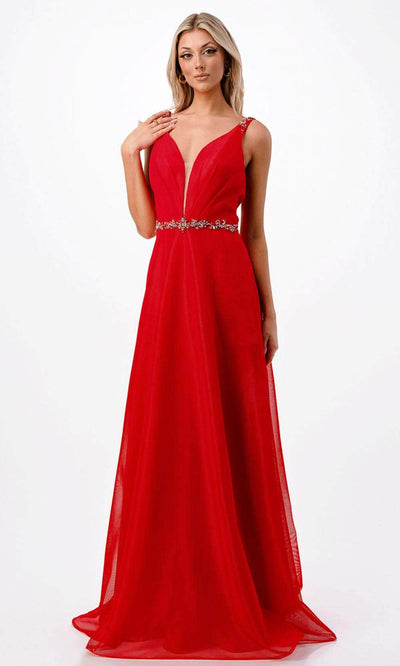 Trevi Collection P2115 - Embellished Tank Straps Evening Dress XS / Red