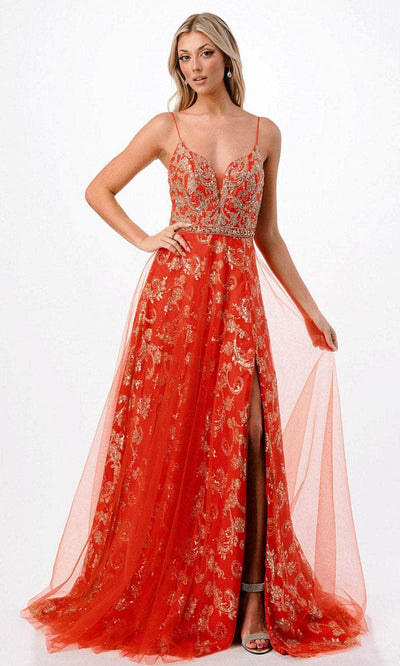 Trevi Collection P2203 - Beaded Evening Gown XS / Orange