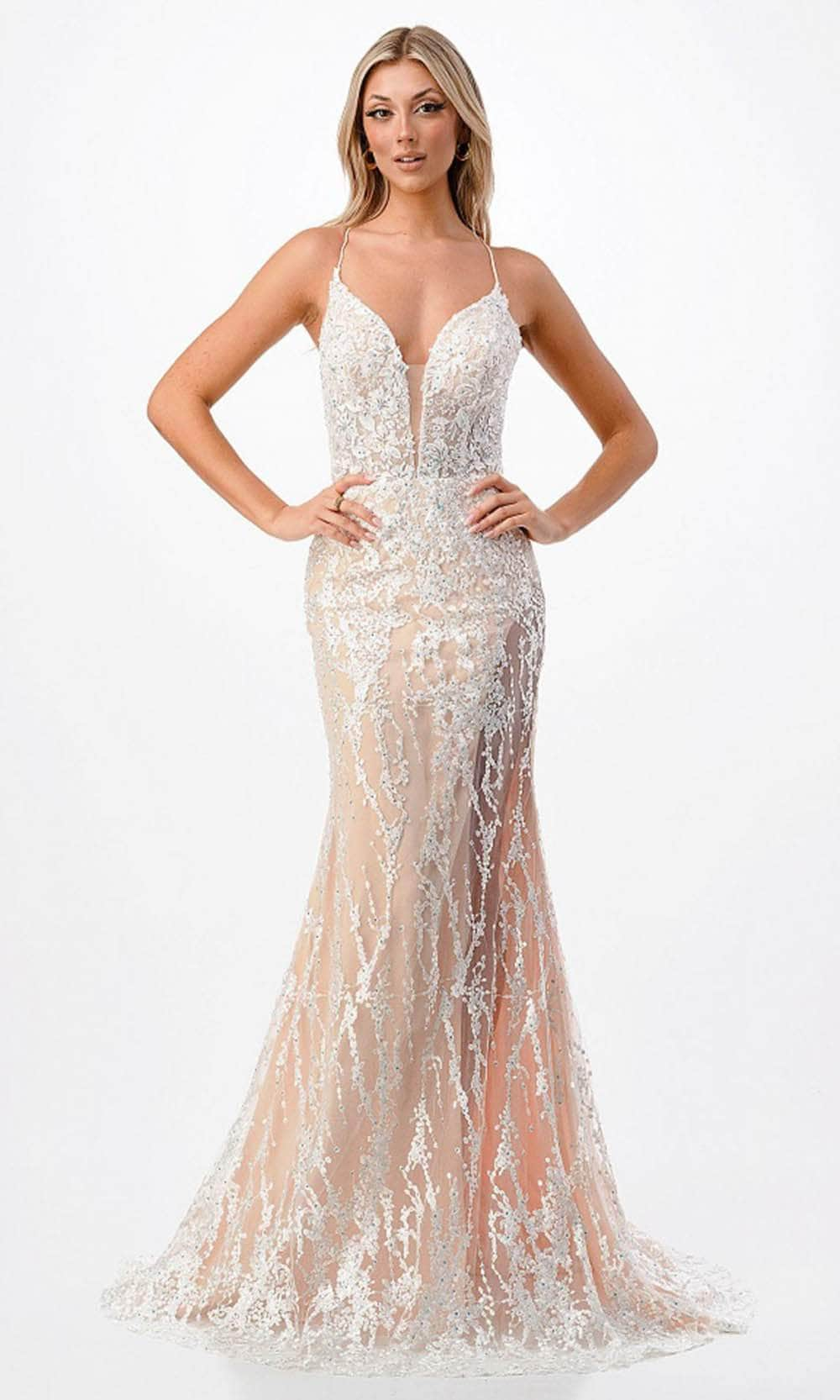 Trevi Collection P2211 - Sleeveless Prom Dress XS / White-Nude