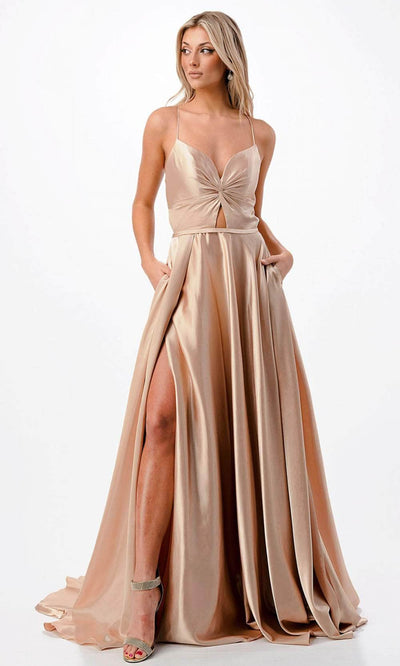 Trevi Collection P2216 - Twist Front Prom Gown XS / Gold