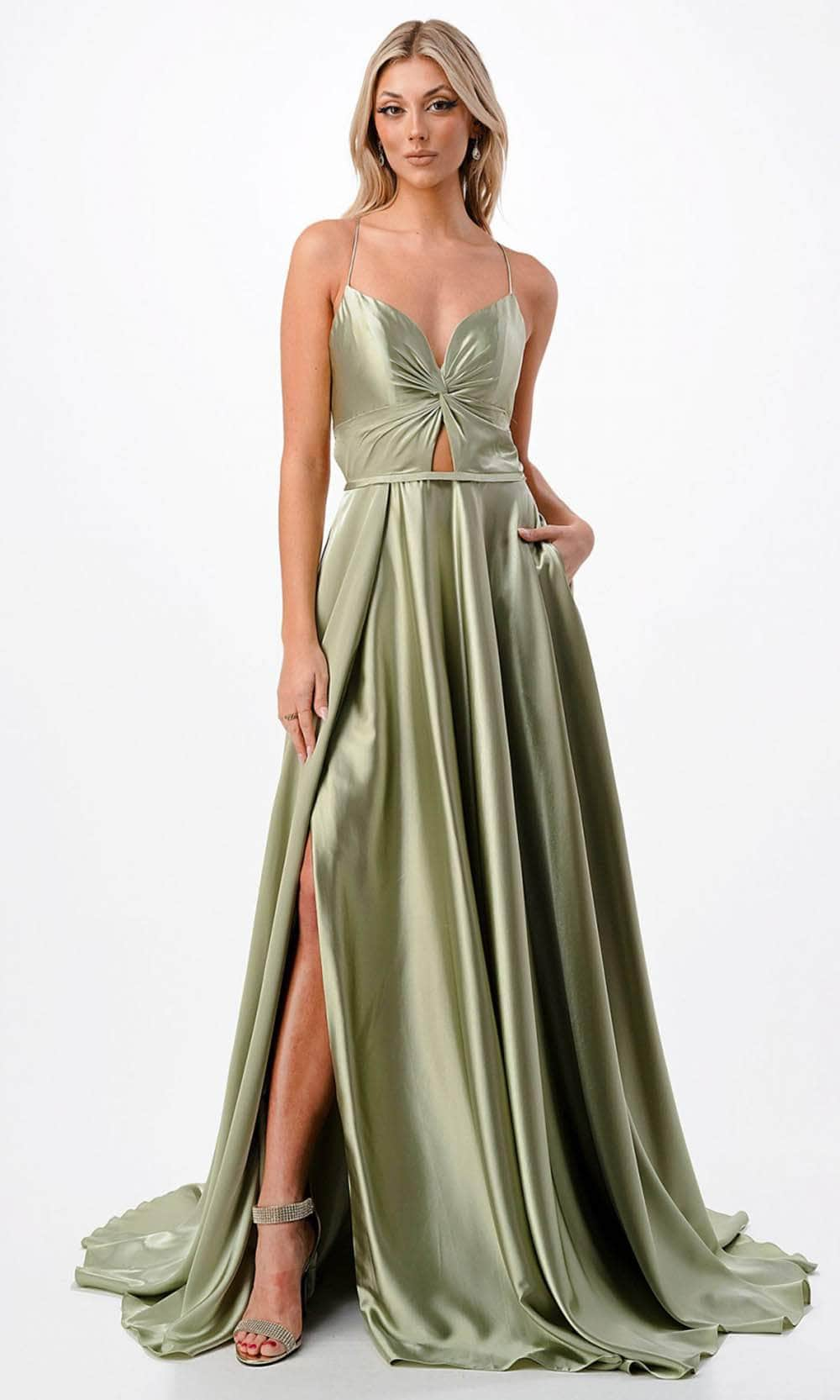 Trevi Collection P2216 - Twist Front Prom Gown XS / Pistacho