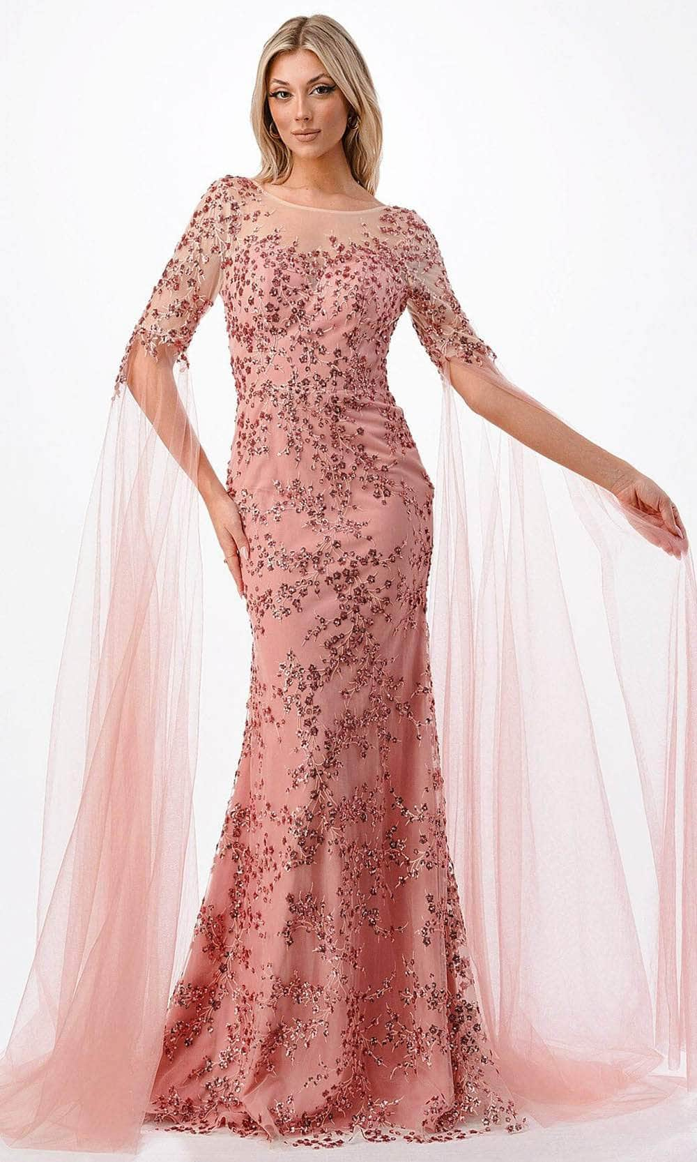 Trevi Collection P2221 - Cape Sleeve Mermaid Evening Gown Mother of the Bride Dresses XS / Dusty Rose