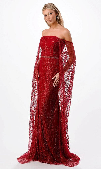 Trevi Collection P2300 - Off Shoulder Evening Gown XS / Burgundy