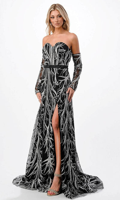 Trevi Collection P2304 - Print Evening Gown XS / Black Silver