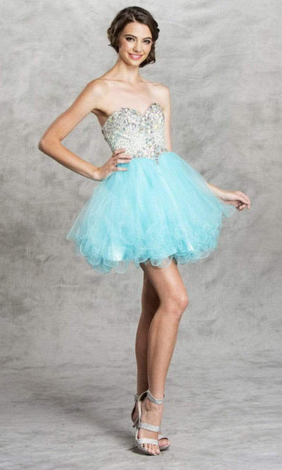 Trevi Collection - S1410 Beaded Sweetheart Bodice Fit And Flare Dress Homecoming Dresses XXS / Light Aqua