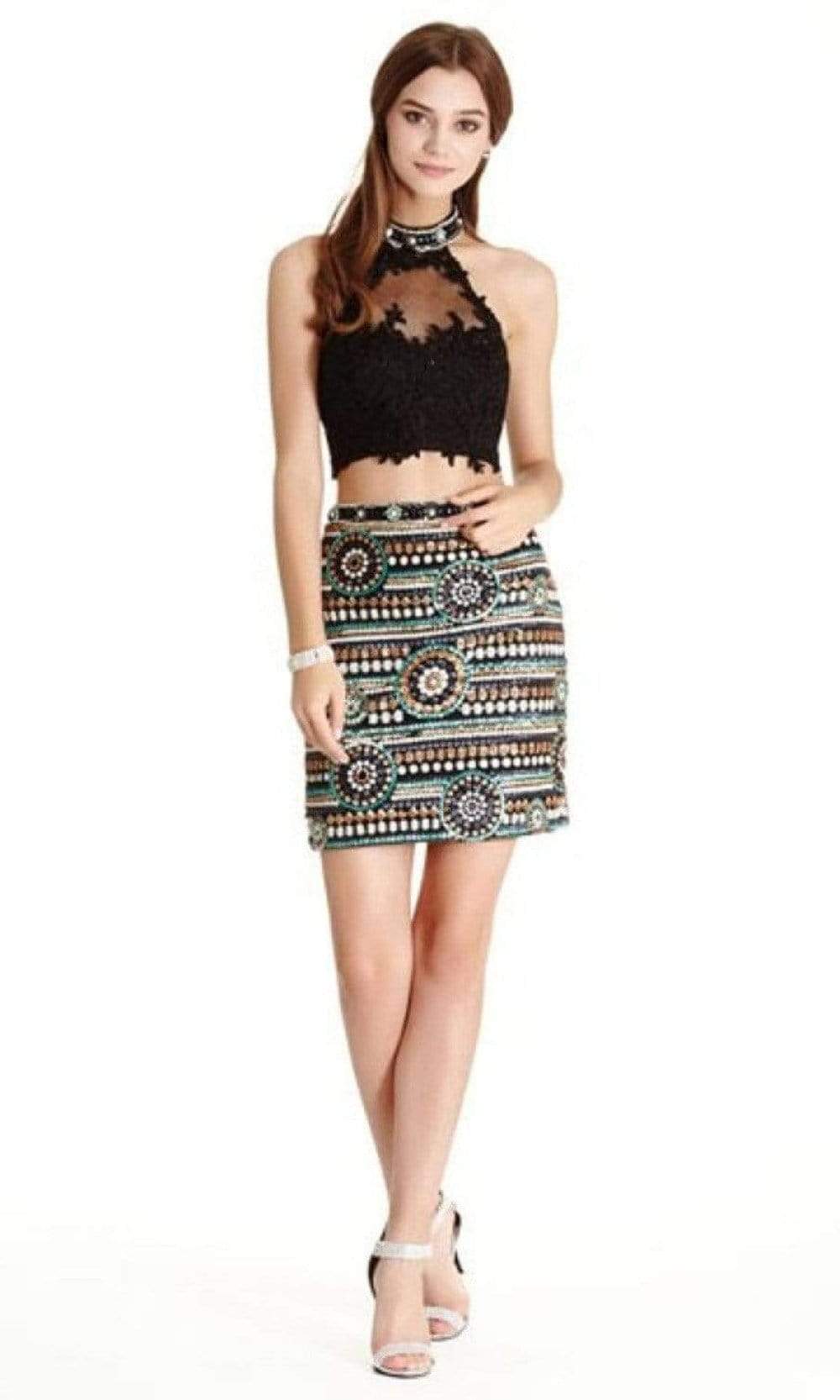 Trevi Collection - S1762 Two Piece Multi Short Dress Cocktail Dresses XXS / Black Multi