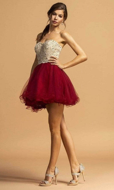 Aspeed Design S2086 - Embellished Sweetheart Cocktail Dress Homecoming Dresses XS / Burgundy