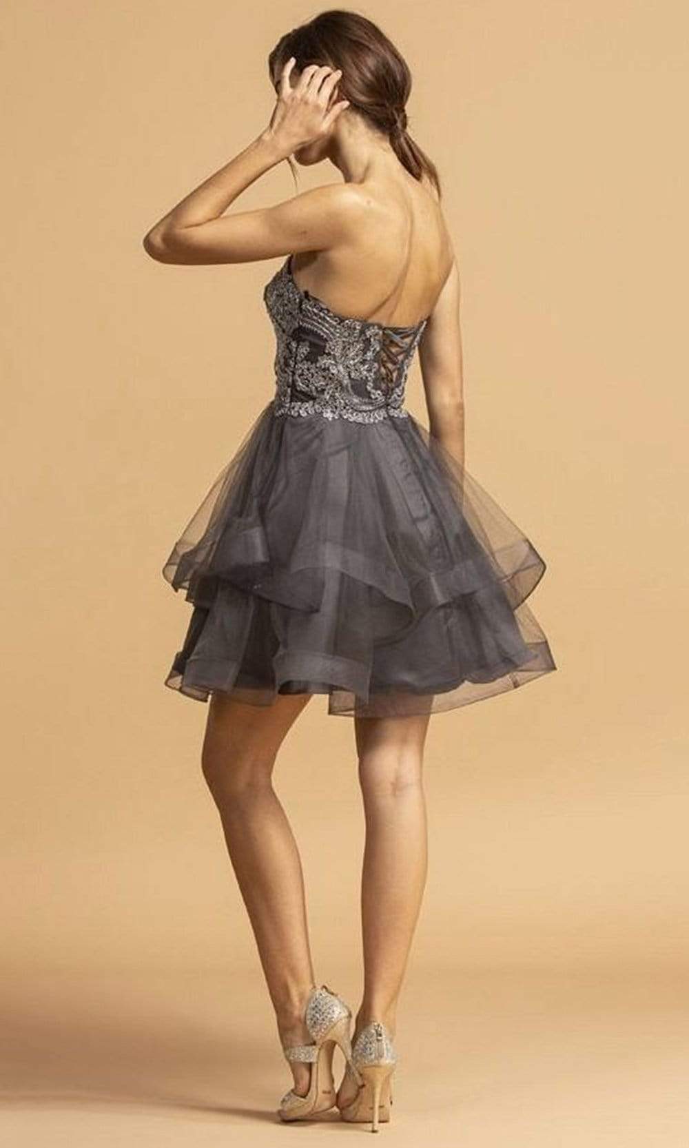 Trevi Collection - S2088 Short Sweetheart Lace Bodice Dress Homecoming Dresses