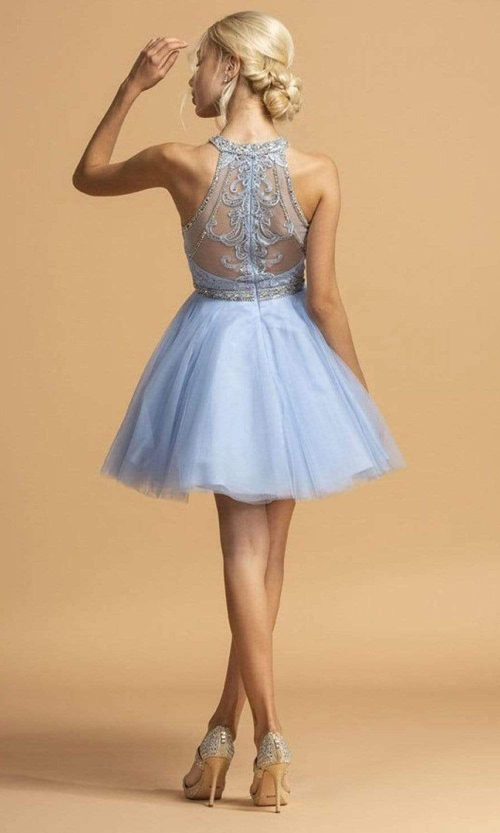 Trevi Collection - S2095 Beaded Halter Tulle Dress Homecoming Dresses