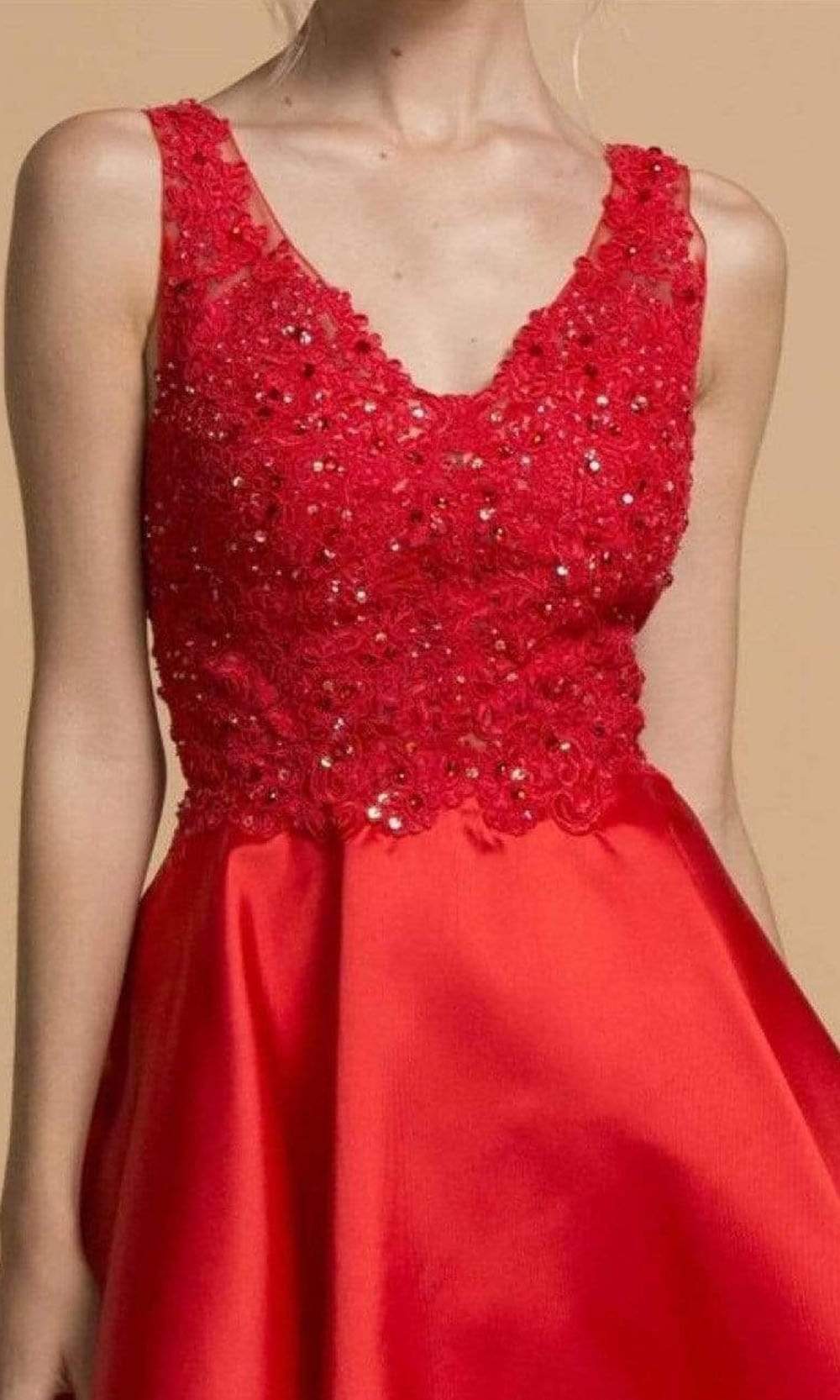 Trevi Collection - S2108 Jeweled Lace Scoop Back Dress Homecoming Dresses